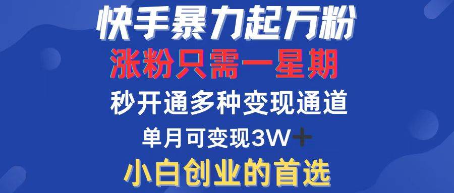 （12651期）快手暴力起万粉，涨粉只需一星期，多种变现模式，直接秒开万合，小白创…汇创网-网创项目_汇创网_中创网_福缘网_冒泡网_资源整合平台汇创网