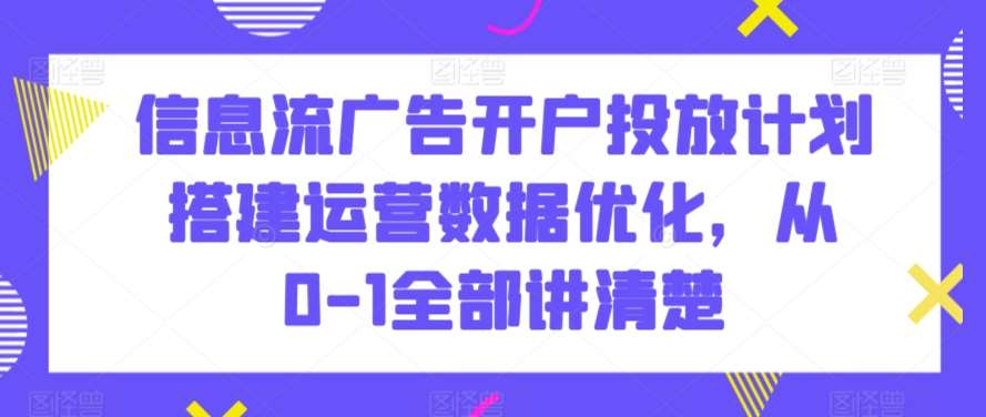 信息流广告开户投放计划搭建运营数据优化，从0-1全部讲清楚汇创网-网创项目_汇创网_中创网_福缘网_冒泡网_网创项目平台汇创网