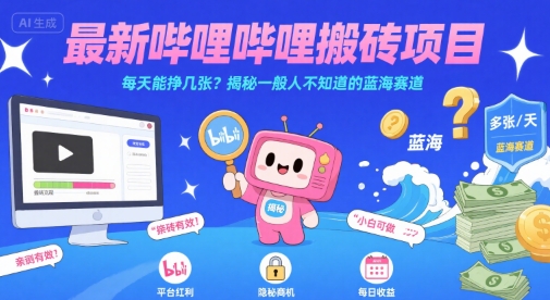 最新哔哩哔哩上B站搬砖项目，每天能挣几张？揭秘一般人不知道的蓝海赛道汇创网-网创项目_汇创网_中创网_福缘网_冒泡网_网创项目平台汇创网