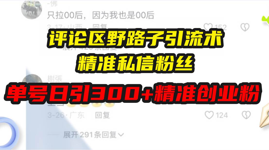 （13676期）评论区野路子引流术，精准私信粉丝，单号日引流300+精准创业粉汇创网-网创项目_汇创网_中创网_福缘网_冒泡网_资源整合平台汇创网