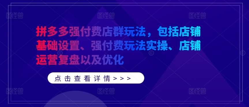 拼多多强付费店群玩法，包括店铺基础设置、强付费玩法实操、店铺运营复盘以及优化汇创网-网创项目_汇创网_中创网_福缘网_冒泡网_资源整合平台汇创网
