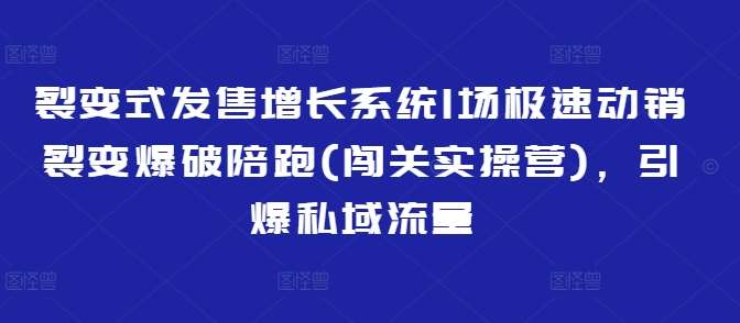 裂变式发售增长系统1场极速动销裂变爆破陪跑(闯关实操营)，引爆私域流量汇创网-网创项目_汇创网_中创网_福缘网_冒泡网_资源整合平台汇创网