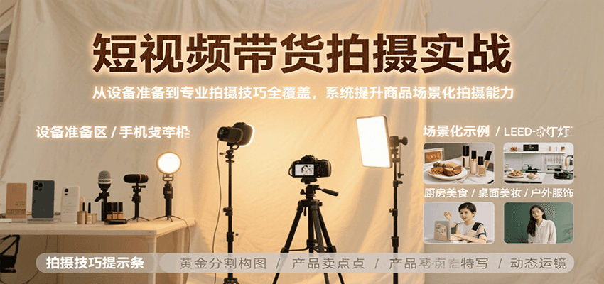 短视频带货拍摄实战，从设备准备到专业拍摄技巧全覆盖，系统提升商品场景化拍摄能力汇创网-网创项目_汇创网_中创网_福缘网_冒泡网_网创项目平台汇创网