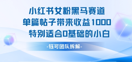 小红书女粉黑马赛道单篇帖子带来收益1k+，特别适合0基础的小白汇创网-网创项目_汇创网_中创网_福缘网_冒泡网_网创项目平台汇创网
