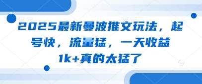 2025最新曼波推文玩法，起号快，流量猛，一天收益1k+真的太猛了汇创网-网创项目_汇创网_中创网_福缘网_冒泡网_网创项目平台汇创网