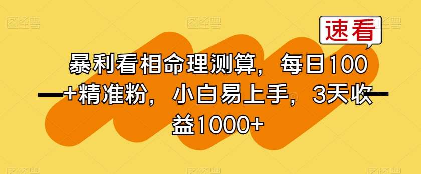 暴利看相命理测算，每日100+精准粉，小白易上手，3天收益1000+【揭秘】汇创网-网创项目_汇创网_中创网_福缘网_冒泡网_网创项目平台汇创网