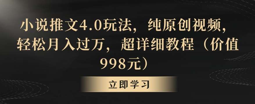 小说推文4.0玩法，纯原创视频，轻松月入过万，超详细教程（价值998元）【揭秘】汇创网-网创项目_汇创网_中创网_福缘网_冒泡网_网创项目平台汇创网