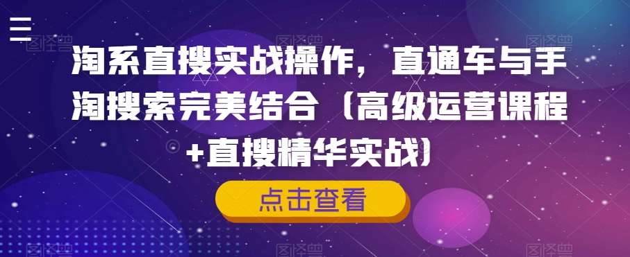 淘系直搜实战操作，直通车与手淘搜索完美结合（高级运营课程+直搜精华实战）汇创网-网创项目_汇创网_中创网_福缘网_冒泡网_资源整合平台汇创网