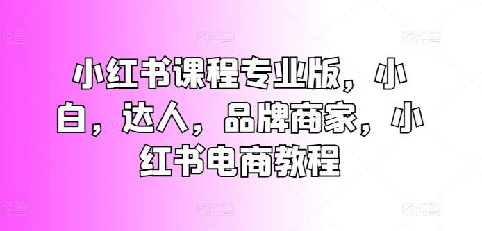 小红书课程专业版，小白，达人，品牌商家，小红书电商教程汇创网-网创项目_汇创网_中创网_福缘网_冒泡网_资源整合平台汇创网