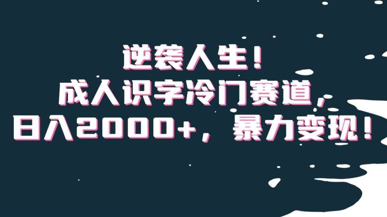 逆袭人生！成人识字冷门赛道，日入2000+，暴力变现！【揭秘】汇创网-网创项目_汇创网_中创网_福缘网_冒泡网_资源整合平台汇创网