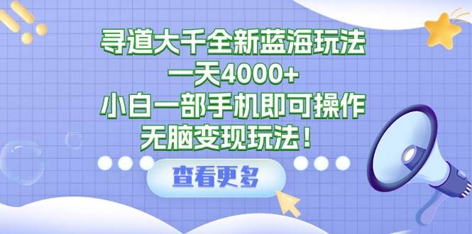 （9479期）寻道大千全新蓝海玩法，一天4000+，小白一部手机即可操作，无脑变现玩法！汇创网-网创项目_汇创网_中创网_福缘网_冒泡网_资源整合平台汇创网