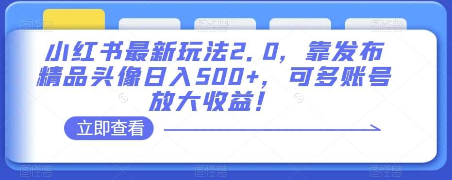小红书最新玩法2.0，靠发布精品头像日入500+，可多账号放大收益！【揭秘】汇创网-网创项目_汇创网_中创网_福缘网_冒泡网_资源整合平台汇创网