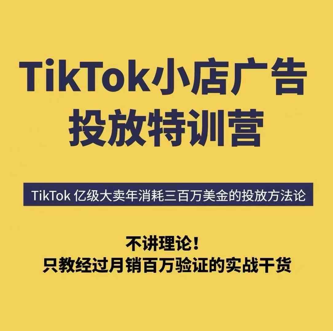 TikTok小店广告投放特训营，6天破局计划专治各种“投不动”，教你经过月销百万验证的实战干货汇创网-网创项目_汇创网_中创网_福缘网_冒泡网_网创项目平台汇创网
