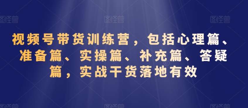 视频号带货训练营，包括心理篇、准备篇、实操篇、补充篇、答疑篇，实战干货落地有效汇创网-网创项目_汇创网_中创网_福缘网_冒泡网_网创项目平台汇创网