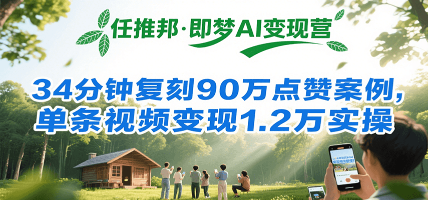 任推邦·即梦AI变现营，34分钟复刻90万点赞案例，单条视频变现1.2万实操汇创网-网创项目_汇创网_中创网_福缘网_冒泡网_网创项目平台汇创网