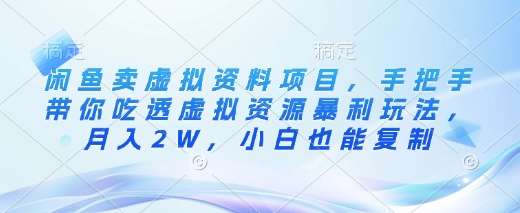 闲鱼卖虚拟资料项目，手把手带你吃透虚拟资源暴利玩法，月入2W，小白也能复制汇创网-网创项目_汇创网_中创网_福缘网_冒泡网_资源整合平台汇创网