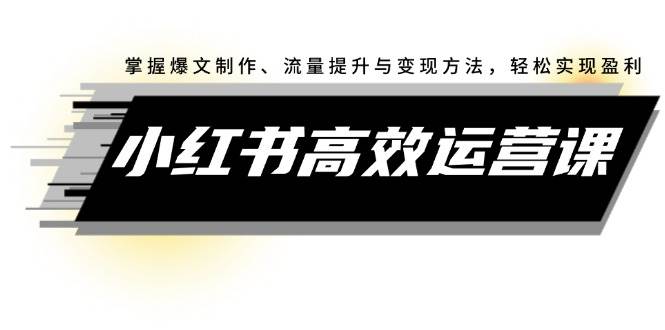 小红书高效运营课：掌握爆文制作、流量提升与变现方法，轻松实现盈利汇创网-网创项目_汇创网_中创网_福缘网_冒泡网_资源整合平台汇创网