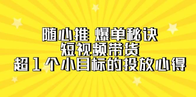 （9687期）随心推 爆单秘诀，短视频带货-超1个小目标的投放心得（7节视频课）汇创网-网创项目_汇创网_中创网_福缘网_冒泡网_资源整合平台汇创网