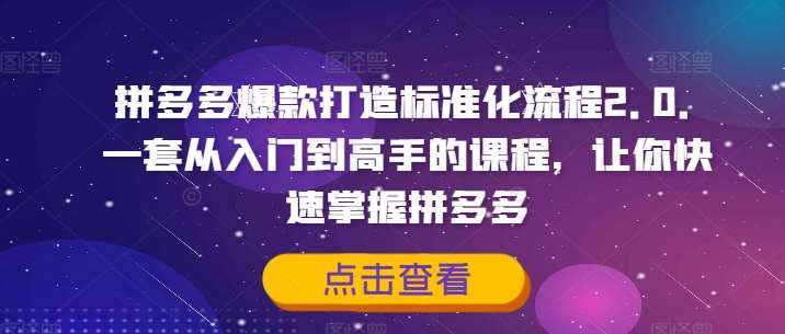 拼多多爆款打造标准化流程2.0，一套从入门到高手的课程，让你快速掌握拼多多汇创网-网创项目_汇创网_中创网_福缘网_冒泡网_资源整合平台汇创网