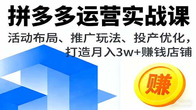 （16135期）拼多多运营实战课，活动布局、推广玩法、投产优化，打造月入3w+赚钱店铺汇创网-网创项目_汇创网_中创网_福缘网_冒泡网_网创项目平台汇创网