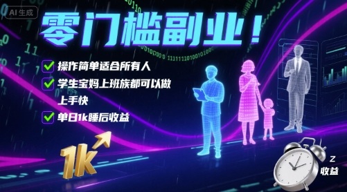 零门槛副业！操作简单适合所有人，学生宝妈上班族都可以做，上手快，单日1k睡后收益【揭秘】汇创网-网创项目_汇创网_中创网_福缘网_冒泡网_网创项目平台汇创网