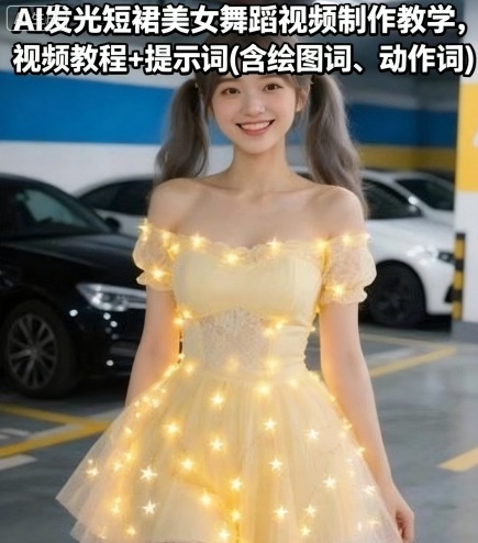 AI发光短裙美女舞蹈视频制作教学，视频教程+提示词(含绘图词、动作词)汇创网-网创项目_汇创网_中创网_福缘网_冒泡网_网创项目平台汇创网
