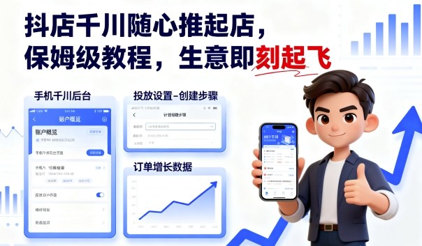 抖店千川随心推起店，保姆级教程，生意即刻起飞汇创网-网创项目_汇创网_中创网_福缘网_冒泡网_网创项目平台汇创网
