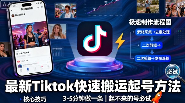 最新Tiktok快速搬运快速起号方法，3-5分钟做一条，起不来的号可以试试汇创网-网创项目_汇创网_中创网_福缘网_冒泡网_网创项目平台汇创网