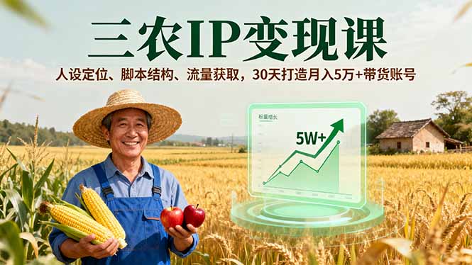 （16044期）三农IP变现课，人设定位、脚本结构、流量获取，30天打造月入5万+带货账号汇创网-网创项目_汇创网_中创网_福缘网_冒泡网_网创项目平台汇创网