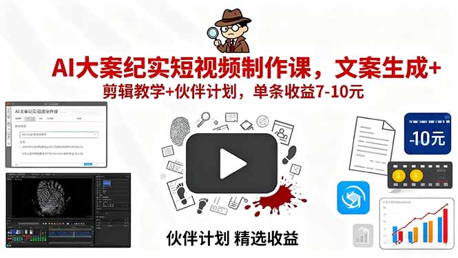 （15992期）AI大案纪实短视频制作课，文案生成+剪辑教学+伙伴计划，单条收益7-10元汇创网-网创项目_汇创网_中创网_福缘网_冒泡网_网创项目平台汇创网