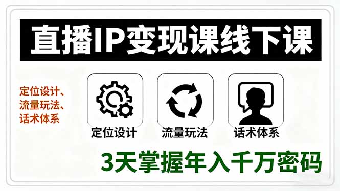 （16065期）直播IP变现课线下课，定位设计、流量玩法、话术体系，3天掌握年入千万密码汇创网-网创项目_汇创网_中创网_福缘网_冒泡网_网创项目平台汇创网