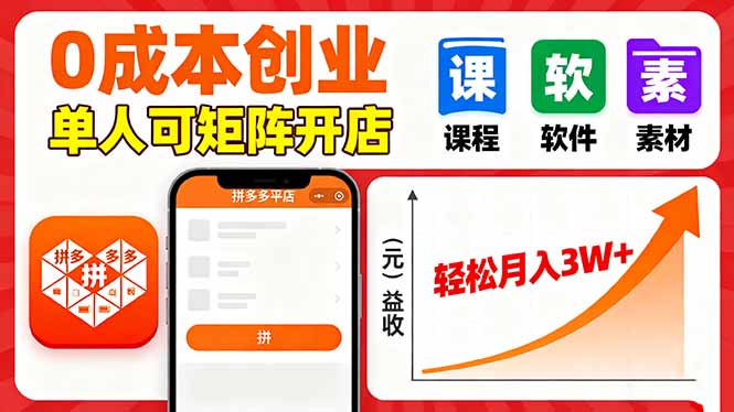 （16047期）拼多多虚拟电商，0成本，单人可矩阵开店，轻松月入3W+汇创网-网创项目_汇创网_中创网_福缘网_冒泡网_网创项目平台汇创网