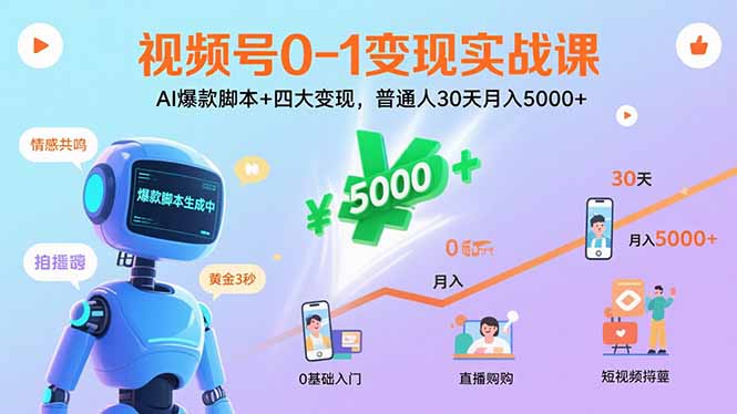 （15917期）视频号0-1变现实战课：AI爆款脚本+四大变现，普通人30天月入5000+汇创网-网创项目_汇创网_中创网_福缘网_冒泡网_网创项目平台汇创网