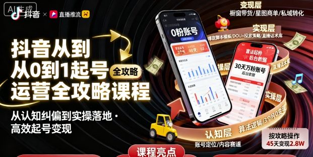 抖音从0到1起号运营全攻略课程，从认知纠偏到实操落地，高效起号变现汇创网-网创项目_汇创网_中创网_福缘网_冒泡网_网创项目平台汇创网