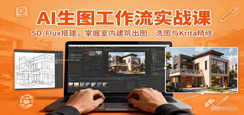 AI生图工作流实战课：SD/Flux搭建，掌握室内建筑出图、洗图与Krita精修汇创网-网创项目_汇创网_中创网_福缘网_冒泡网_网创项目平台汇创网