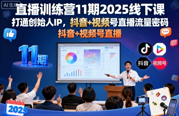直播训练营11期2025线下课，打通创始人IP，抖音+视频号直播流量密码，教你做出高流量高变现的直播间汇创网-网创项目_汇创网_中创网_福缘网_冒泡网_网创项目平台汇创网