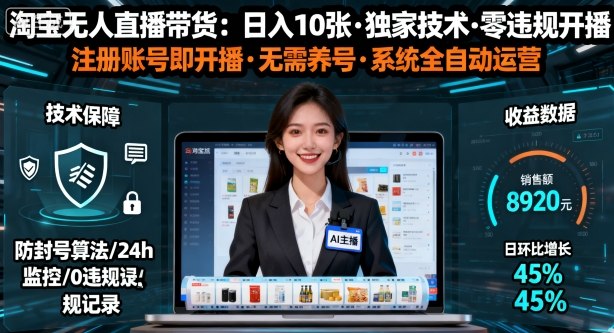 【最新】淘宝无人直播带货，日入10张，独家技术，无违规无封号，注册账号直接开播，不用养号【揭秘】汇创网-网创项目_汇创网_中创网_福缘网_冒泡网_网创项目平台汇创网