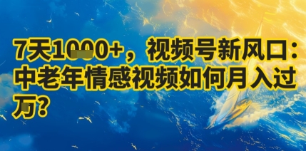 7天收益1k+，视频号新风口：中老年情感视频如何月入过W?汇创网-网创项目_汇创网_中创网_福缘网_冒泡网_网创项目平台汇创网