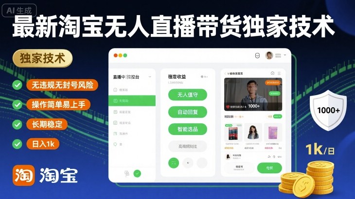 最新淘宝无人直播带货独家技术，无违规无封号风险，操作简单易上手，长期稳定日入1k【揭秘】汇创网-网创项目_汇创网_中创网_福缘网_冒泡网_网创项目平台汇创网