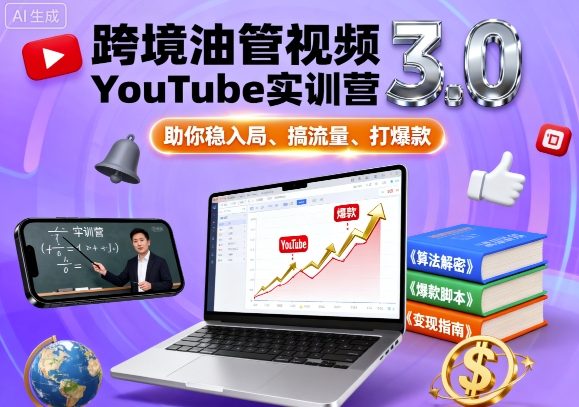 跨境油管视频YouTube实训营3.0，助你稳入局、搞流量、打爆款汇创网-网创项目_汇创网_中创网_福缘网_冒泡网_网创项目平台汇创网