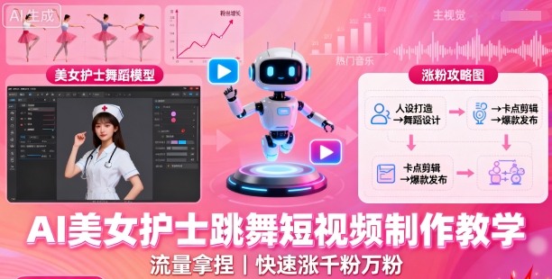 AI美女护士跳舞短视频制作教学，流量拿捏，快速涨千粉万粉【提示词+视频教程】汇创网-网创项目_汇创网_中创网_福缘网_冒泡网_网创项目平台汇创网