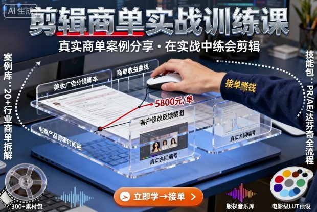 剪辑商单实战训练课，真实商单案例分享，在实战中练会剪辑汇创网-网创项目_汇创网_中创网_福缘网_冒泡网_网创项目平台汇创网