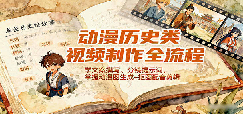 动漫历史类视频制作全流程，学文案撰写、分镜提示词，掌握动漫图生成+抠图配音剪辑汇创网-网创项目_汇创网_中创网_福缘网_冒泡网_网创项目平台汇创网