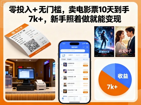 零投入+无门槛，卖电影票10天到手7k+，新手照着做就能变现【揭秘】汇创网-网创项目_汇创网_中创网_福缘网_冒泡网_网创项目平台汇创网