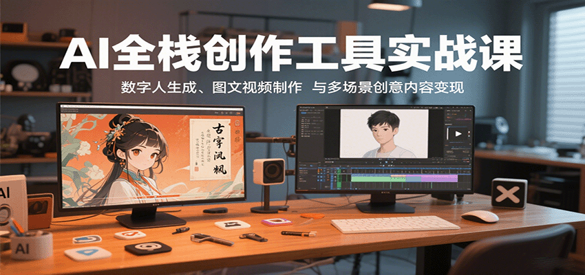 AI全栈创作工具实战课：数字人生成、图文视频制作与多场景创意内容变现汇创网-网创项目_汇创网_中创网_福缘网_冒泡网_网创项目平台汇创网