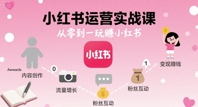 小红书运营实战课，从零到一玩賺小红书汇创网-网创项目_汇创网_中创网_福缘网_冒泡网_网创项目平台汇创网
