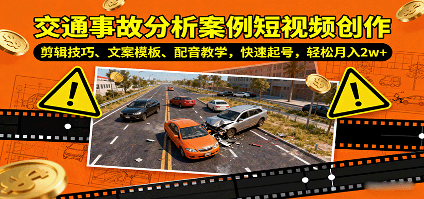 交通事故分析案例短视频创作，剪辑技巧、文案模板、配音教学，快速起号，轻松月入2w+汇创网-网创项目_汇创网_中创网_福缘网_冒泡网_网创项目平台汇创网