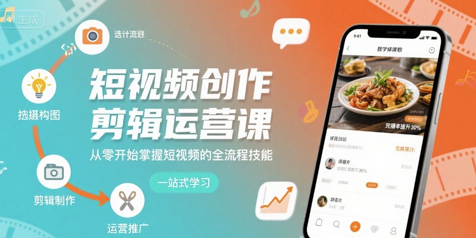 短视频创作剪辑运营课，从零开始掌握短视频的全流程技能汇创网-网创项目_汇创网_中创网_福缘网_冒泡网_网创项目平台汇创网