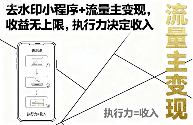 去水印小程序+流量主变现，收益无上限，执行力决定收入汇创网-网创项目_汇创网_中创网_福缘网_冒泡网_网创项目平台汇创网
