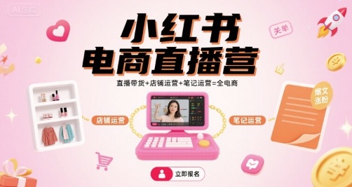 小红书电商直播营，直播带货+店铺运营+笔记运营=全电商汇创网-网创项目_汇创网_中创网_福缘网_冒泡网_网创项目平台汇创网